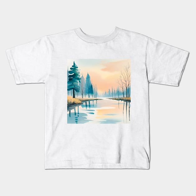 Lake pastel water color painting Kids T-Shirt by thetelly